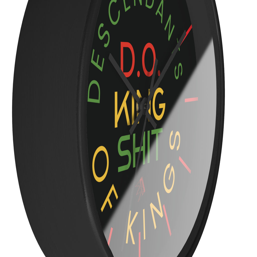 Wall Clock — “Descendants of Kings” Bold Rasta Typography Clock (D.O. King of Shit)