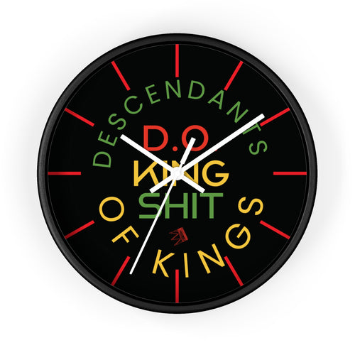 Wall Clock — “Descendants of Kings” Bold Rasta Typography Clock (D.O. King of Shit)