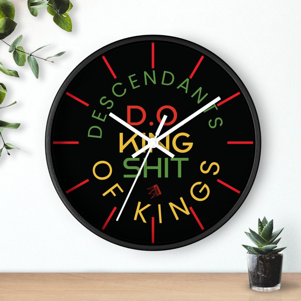 Wall Clock — “Descendants of Kings” Bold Rasta Typography Clock (D.O. King of Shit)
