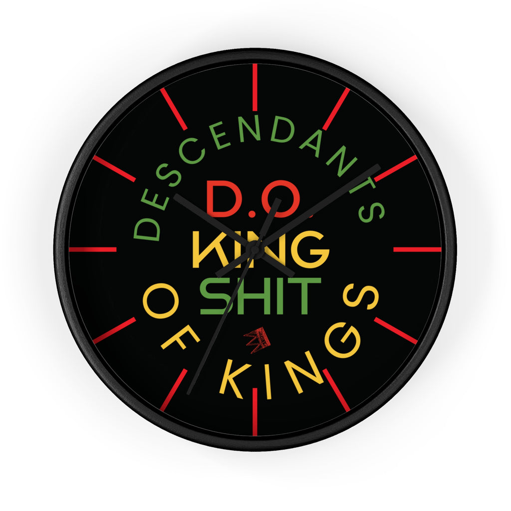 Wall Clock — “Descendants of Kings” Bold Rasta Typography Clock (D.O. King of Shit)
